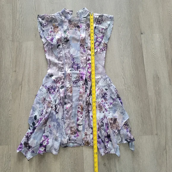 ALL SAINTS Fleur Lucia Asymmetrical Mock Neck A-line Gray Purple Dress Size 2 - Picture 16 of 16